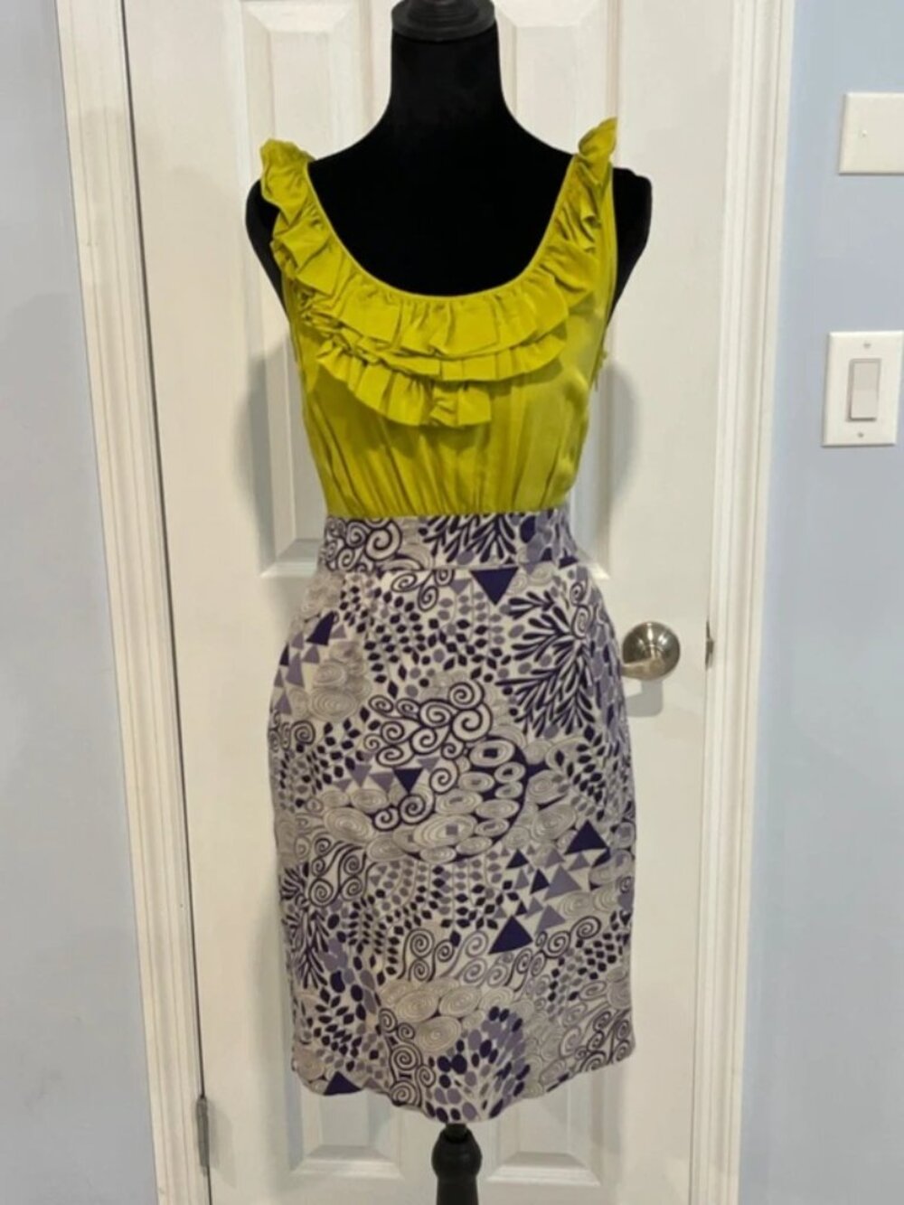Anthropologie Women’s Green Blue Ruffle Dress 0
